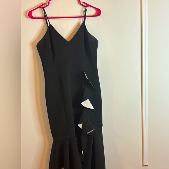 Black spaghetti strap dress with white frills and high low bottom - Picture 1 of 2